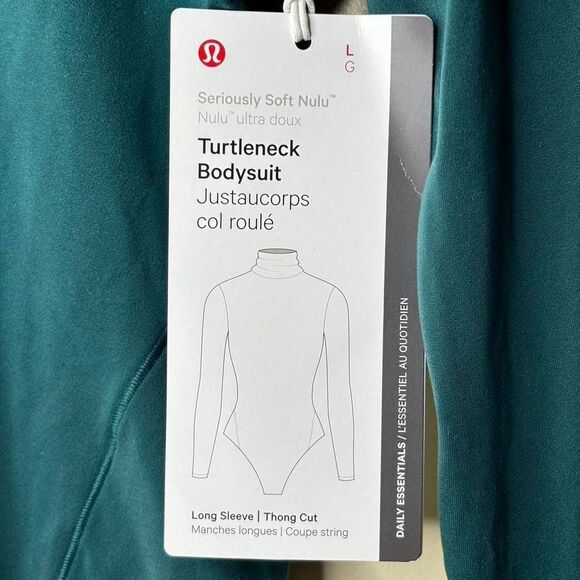 Lululemon NWT Large Storm Teal Wundermost Nulu Turtleneck L/S Thong Cut Bodysuit - Picture 5 of 9